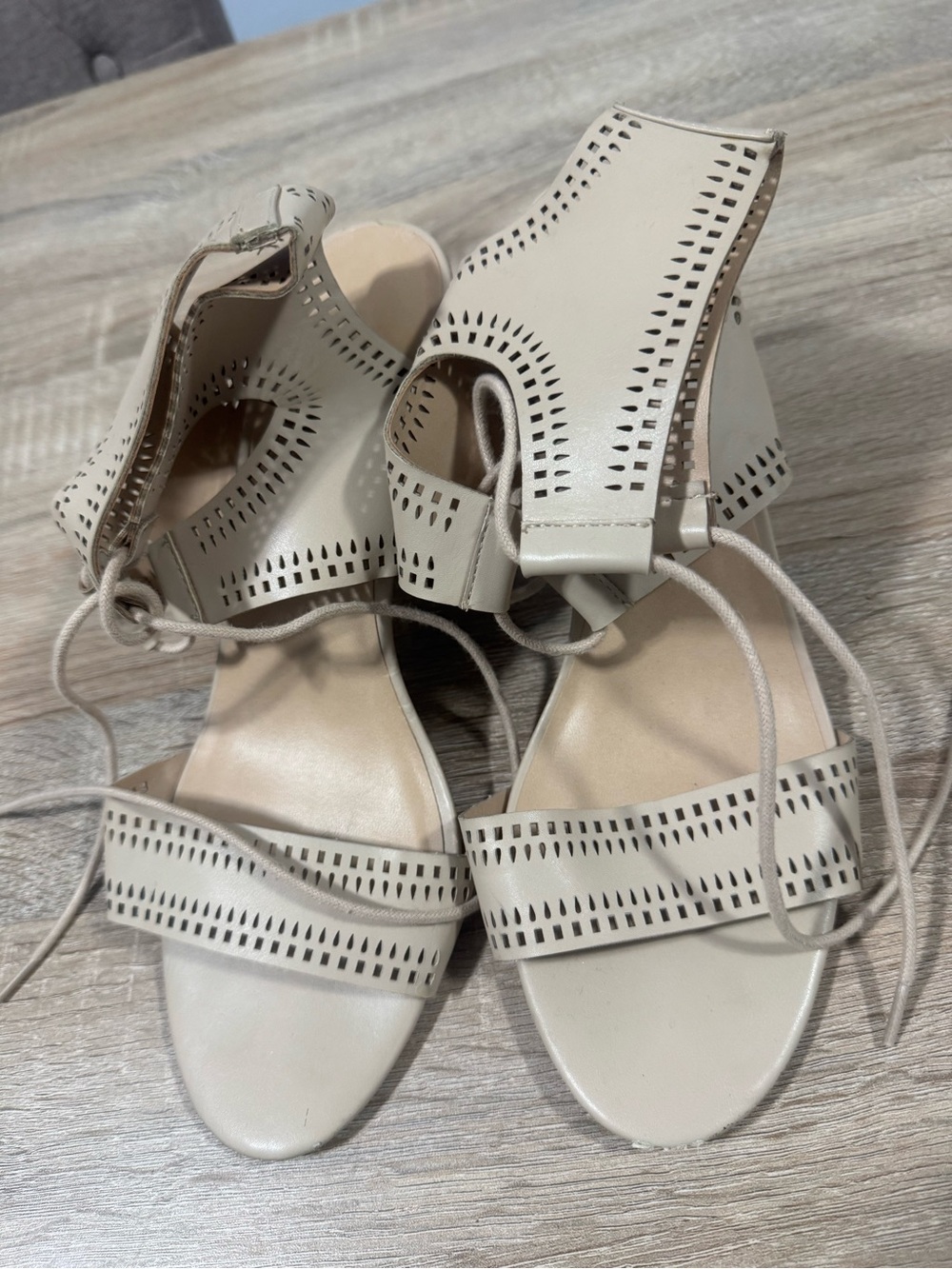 Women’s Lace-Up Cutout Sandals in Cream